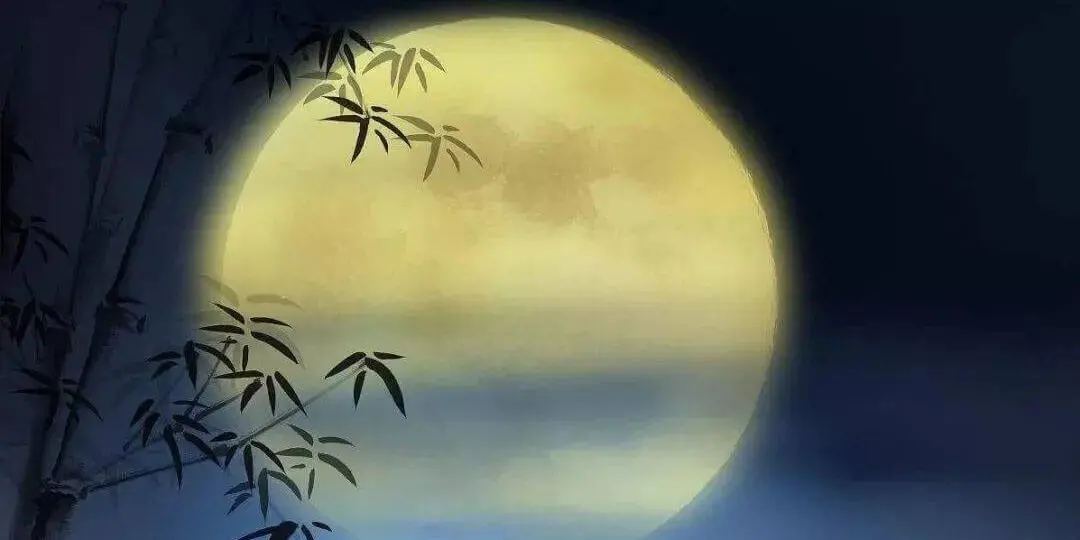 A solitary poet drinking wine under a vast, starless sky with a brilliant full moon