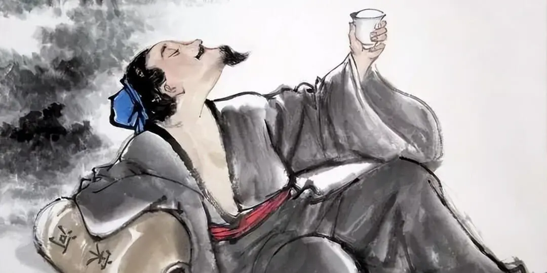 A Tang dynasty scholar raising a wine cup towards the moonlight in a bamboo forest