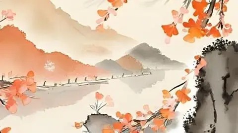 Golden autumn leaves fluttering off ancient trees in a chilly northern wind